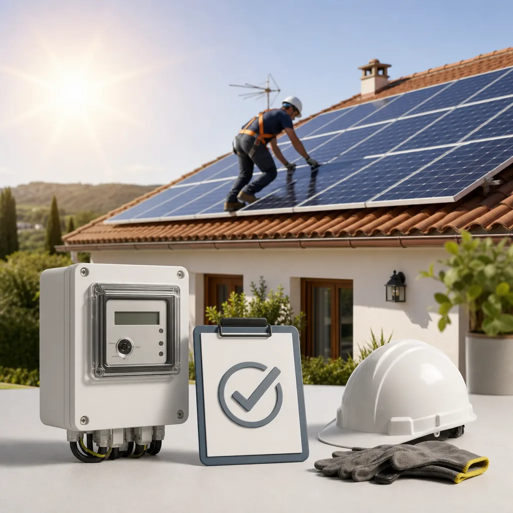 Paneles solares instalados en el tejado de una vivienda unifamiliar en España, con luz solar directa.